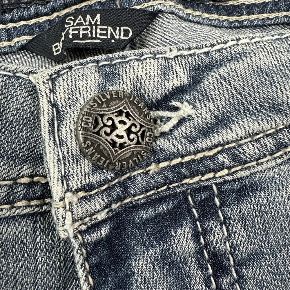 Silver Women's Sam Boyfriend Distressed Jeans 34x28 Blue Stretch Light‎ Wash